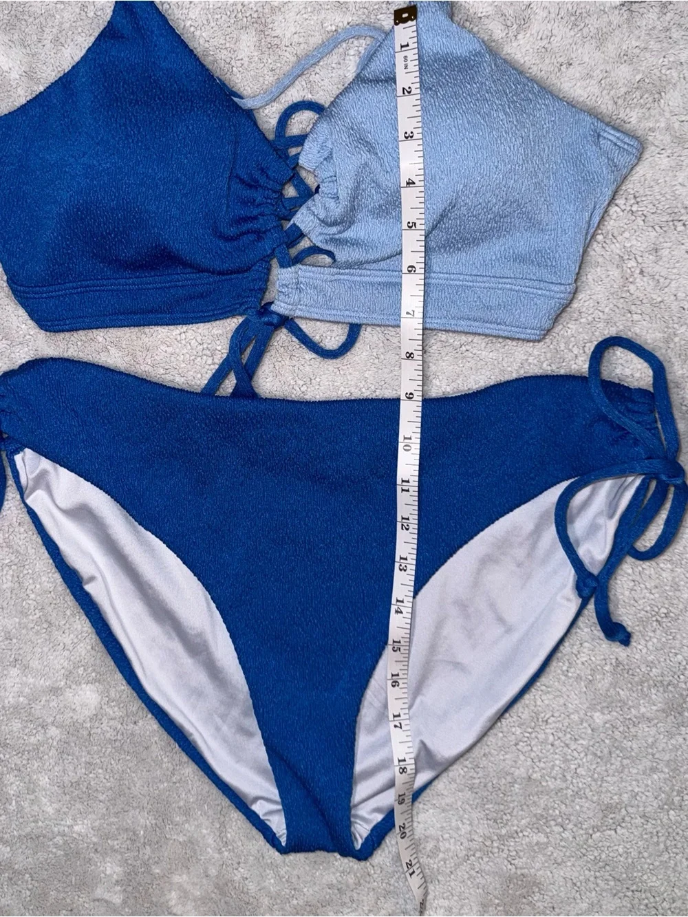 B2prity Two Tone Blue Bikini Set Textured Halter Tie Side Swimwear